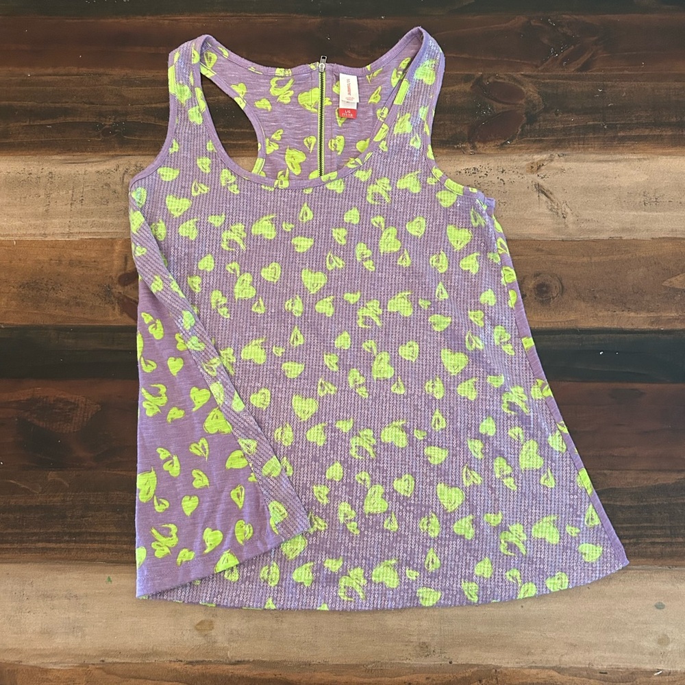 No Boundaries Purple Top with Lime Hearts